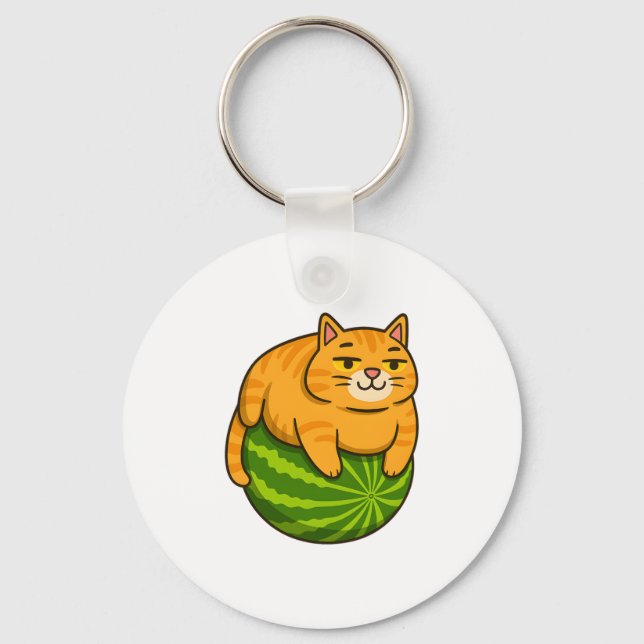 Chubby Cat on Watermelon Meme Shirt Keychain (Front)