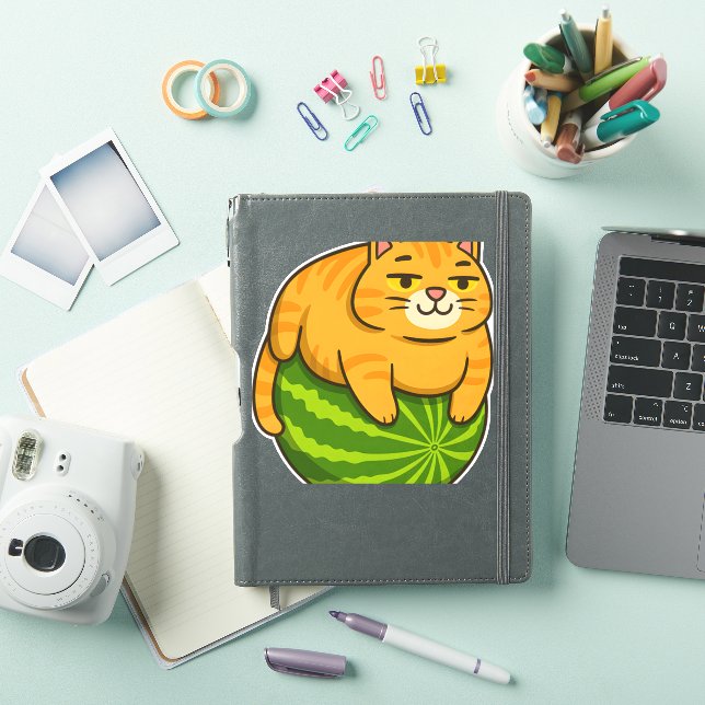 Chubby Cat on Watermelon Meme Shirt Sticker (iPad Cover)