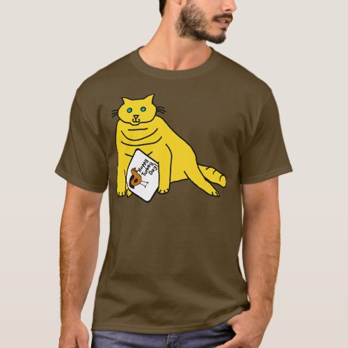 Chubby Cat with Thanksgiving Turkey Greetings T_Shirt