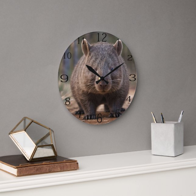 "Chubby Charm: The Adorable Australian Wombat" Large Clock (Office)