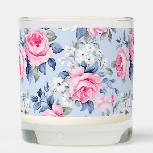 Chubby Chic Pink Roses White Flowers Pattern Scented Candle