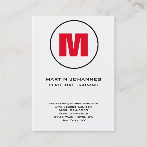 Chubby Circle Monogram White Red Personal Trainer Business Card