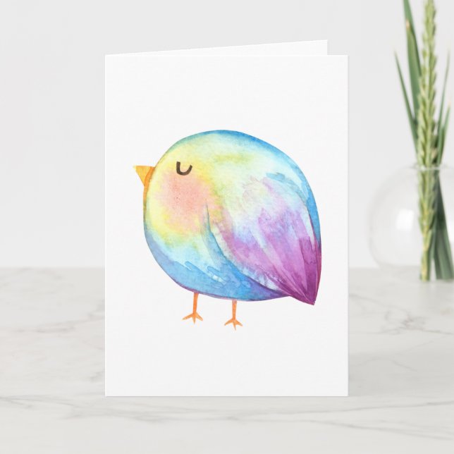 Chubby Colorful Watercolor Bird Card (Front)