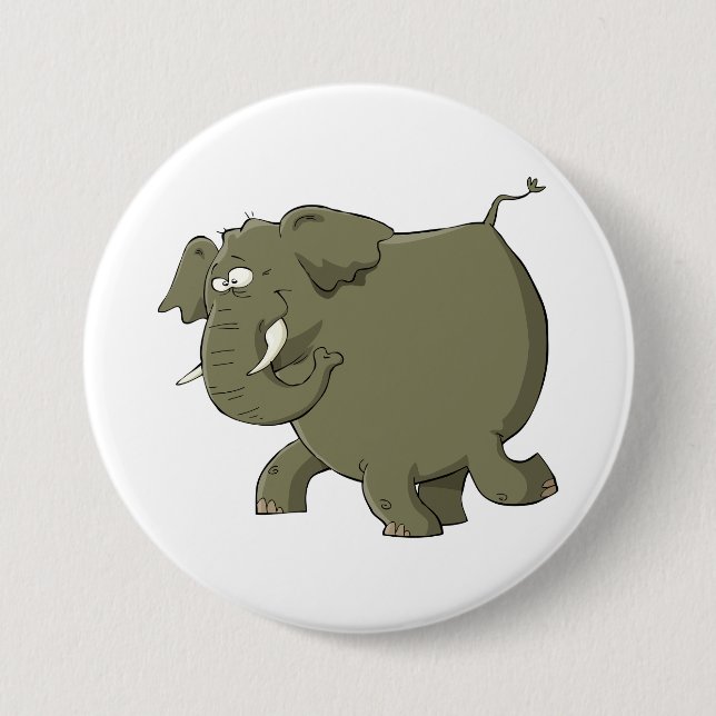 Chubby Cute Elephant Grey Jungle Animal Button (Front)