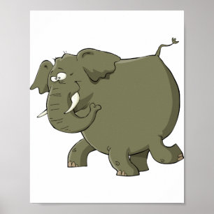 Chubby Cute Elephant Grey Jungle Animal Poster