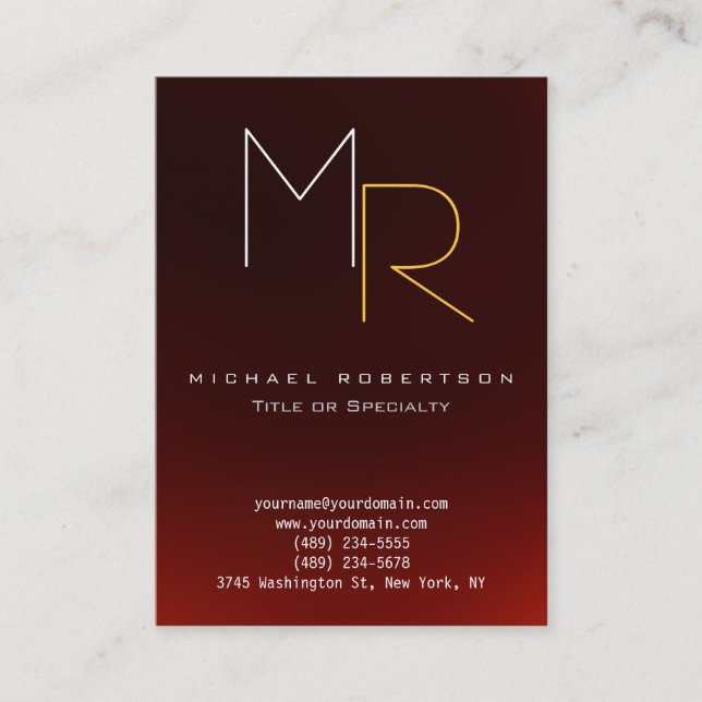 Chubby Dark Red Monogram Plain Business Card (Front)