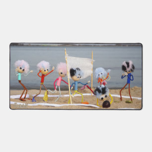 Chubby dolls playing beach volleyball. desk mat