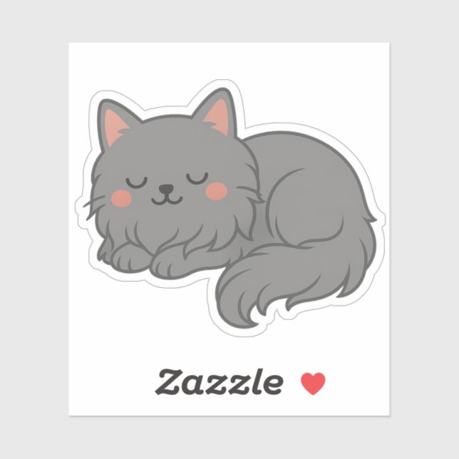 Chubby Fluffy Gray Cat – Sleepy Cartoon Cat Art Sticker (Sheet)