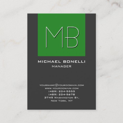 Chubby forest green gray monogram business card