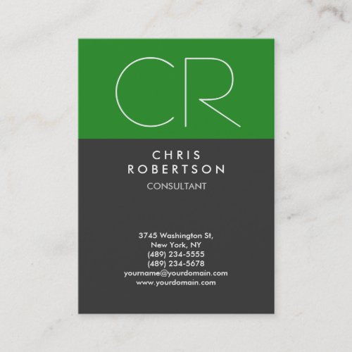 Chubby Forest Green Gray Monogram Business Card