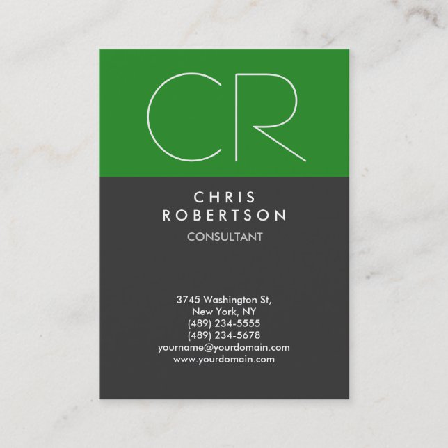 Chubby Forest Green Gray Monogram Business Card (Front)