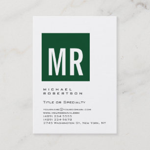 Chubby Forest Green Monogram White Business Card