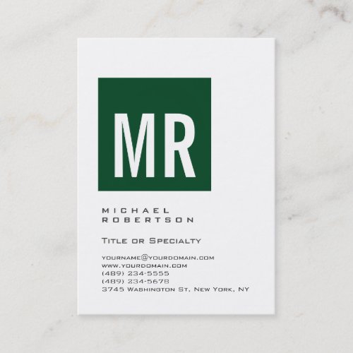 Chubby Forest Green Monogram White Business Card