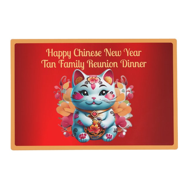 Chubby Fortune Cat Chinese New Year Placemat (Front)
