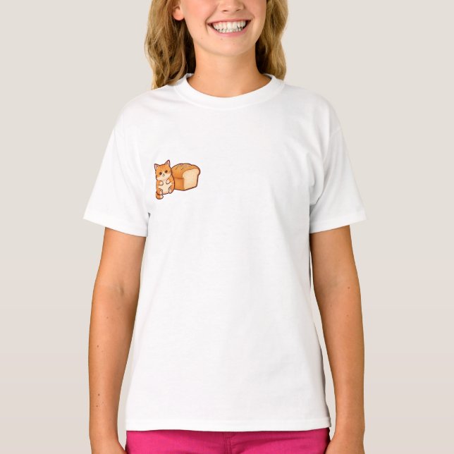 Chubby Ginger Tabby and Loaf of Bread Kids T-Shirt (Front)