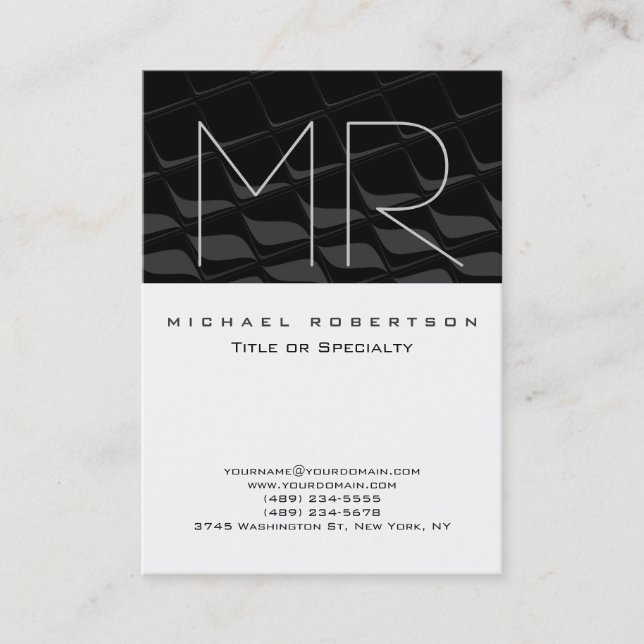 Chubby Gray Black Pattern Monogram Business Card (Front)