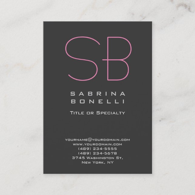 Chubby Gray Modern Monogram Business Card (Front)