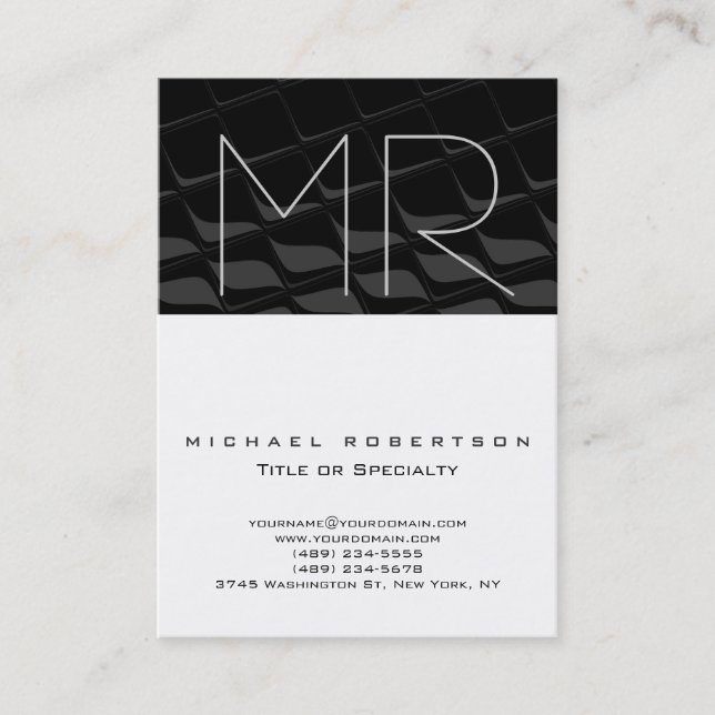 Chubby Gray Pattern Monogram Business Card (Front)