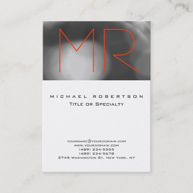 Chubby Gray Pattern Orange Monogram Business Card (Front)