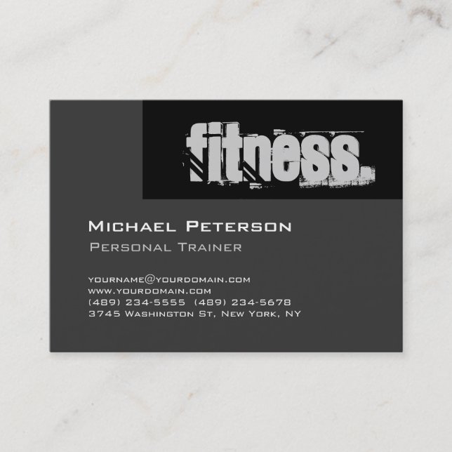 Chubby Gray Personal Trainer Fitness Business Card (Front)