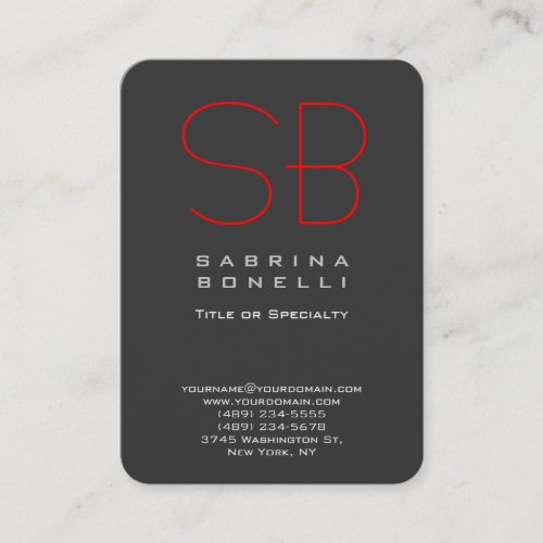 Chubby Gray Red Round Monogram Business Card