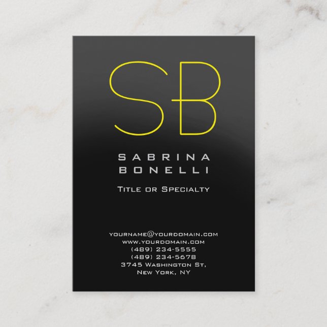Chubby Gray Yellow Monogram Business Card (Front)