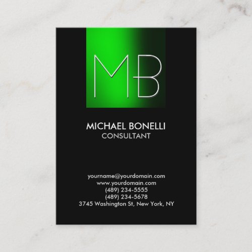 Chubby green stripe black background business card