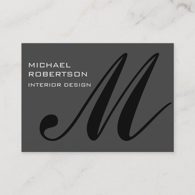 Chubby Grey Black Monogram Stylish Business Card (Front)