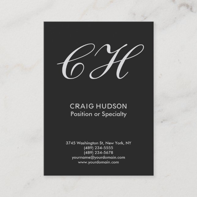 Chubby Grey Monogram Professional Business Card (Front)