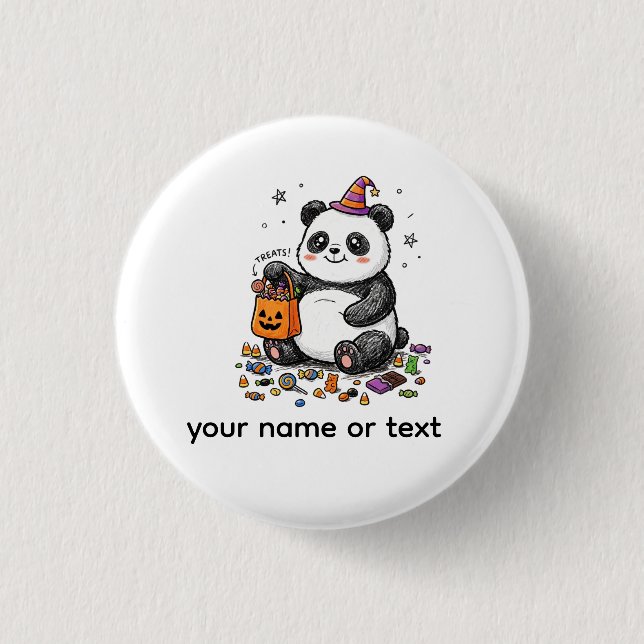 Chubby Halloween Panda with Candy Belly & Witch Ha Button (Front)