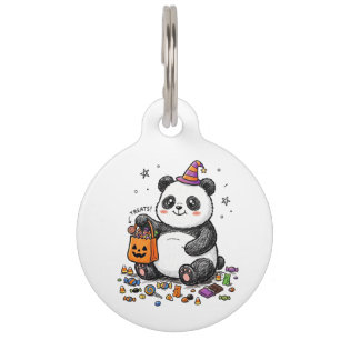Chubby Halloween Panda with Candy Belly & Witch Ha Pet ID Tag