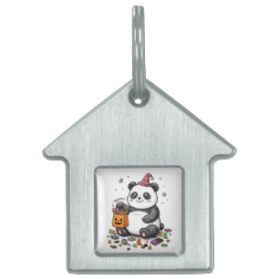 Chubby Halloween Panda with Candy Belly & Witch Ha Pet ID Tag