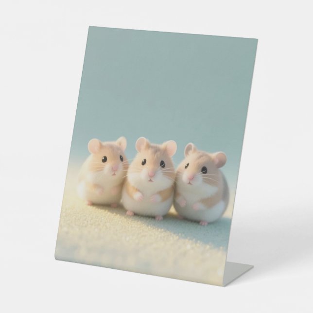 Chubby Hamster Trio Friendship Moments Pedestal Sign (Front)