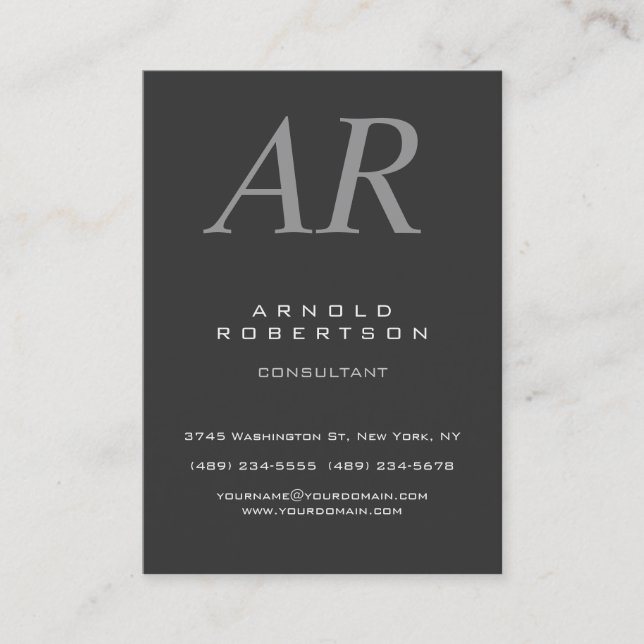 Chubby Italic Gray Monogram Business Card (Front)