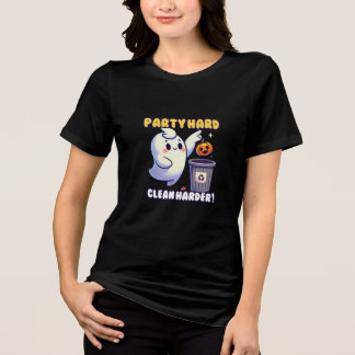 Chubby Kawaii Ghost Throwing Trash with Wisdom Tri-Blend Shirt