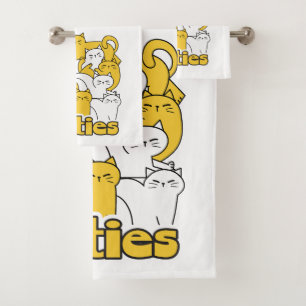 Chubby Kitties Design - Adorable Cat Art Bath Towel Set