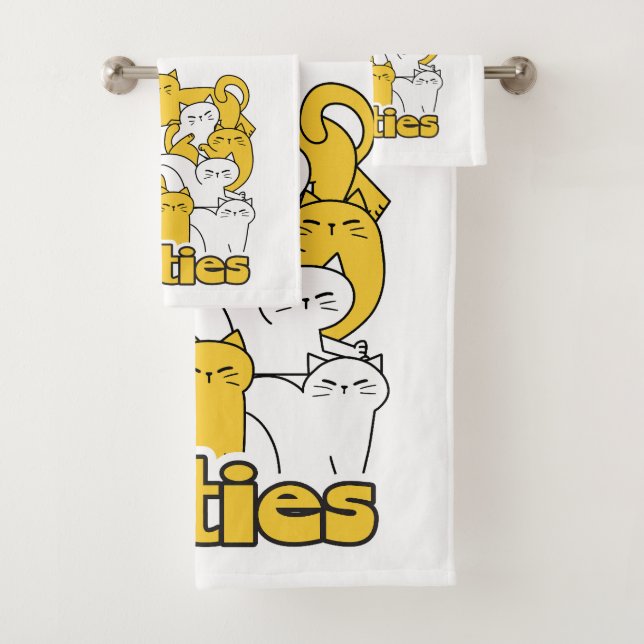 Chubby Kitties Design - Adorable Cat Art Bath Towel Set (Insitu)