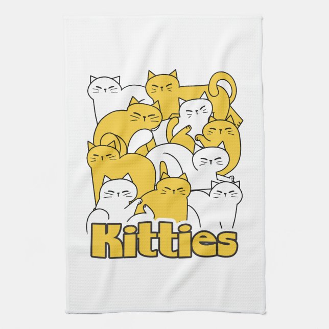Chubby Kitties Design - Adorable Cat Art Kitchen Towel (Vertical)