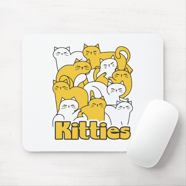 Chubby Kitties Design - Adorable Cat Art Mouse Pad (With Mouse)