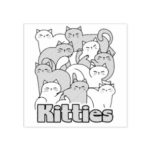Chubby Kitties Design - Adorable Cat Art Rubber Stamp