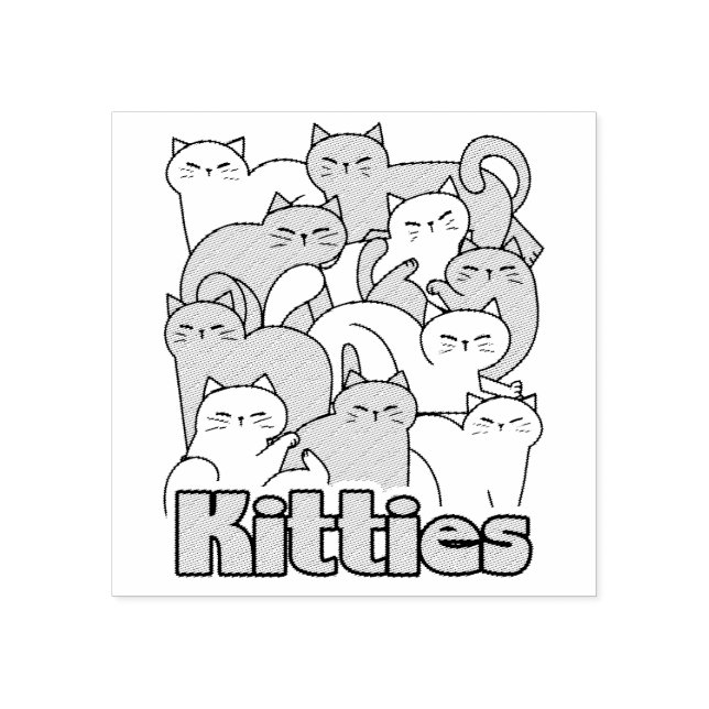 Chubby Kitties Design - Adorable Cat Art Rubber Stamp (Imprint)