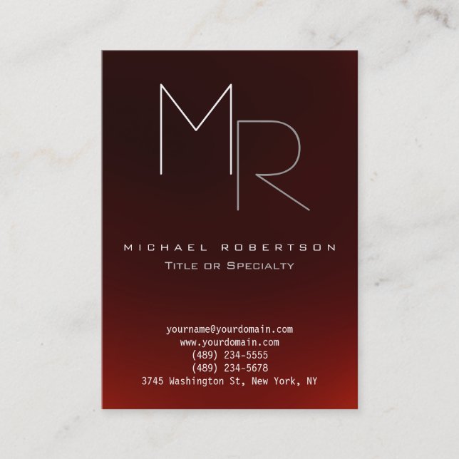 Chubby Large Dark Red Monogram Plain Business Card (Front)