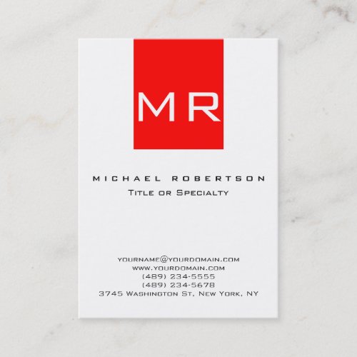 Chubby Large Monogram White Red Business Card