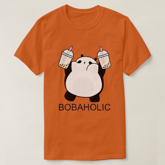 Chubby Little Bobaholic Panda Loves Boba T-Shirt (Design Front)