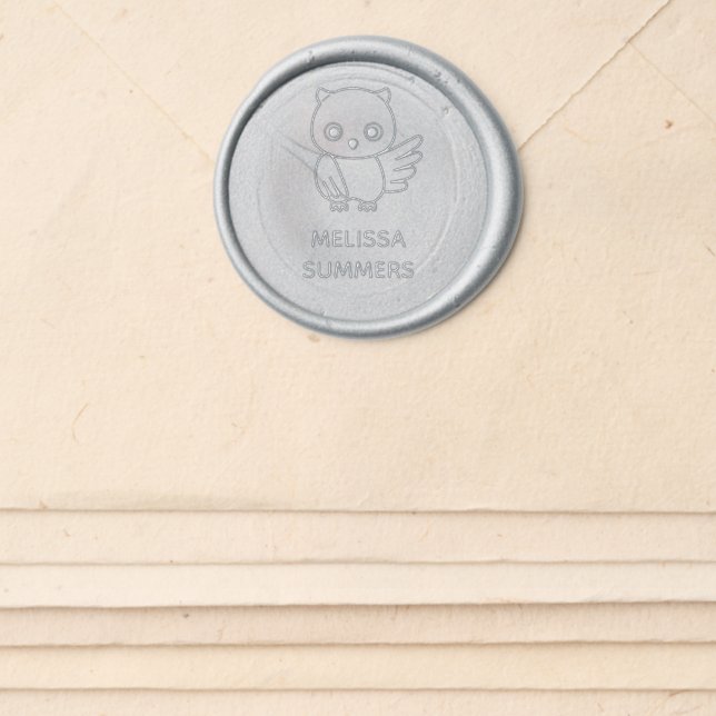 Chubby Little Owl Custom Name Wax Seal Sticker (Front)