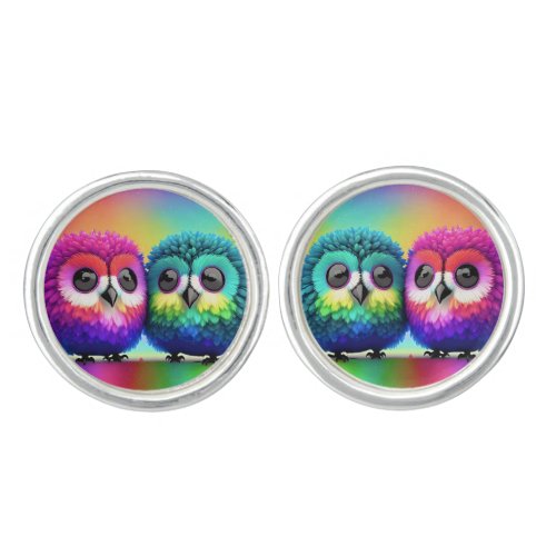 Chubby Little Rainbow Owls by Lisa_Dawn Designs Cufflinks
