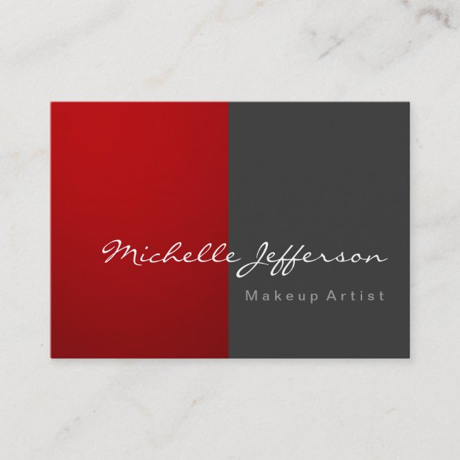 Chubby Makeup Artist Gray Red Business Card (Front)