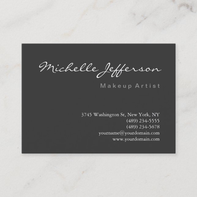 Chubby Makeup Artist Script Gray Business Card (Front)