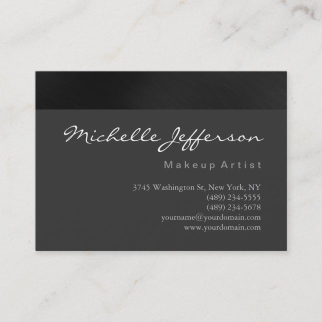Chubby Makeup Artist Script Gray Business Card (Front)