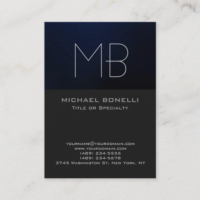 Chubby modern blue gray background business card (Front)